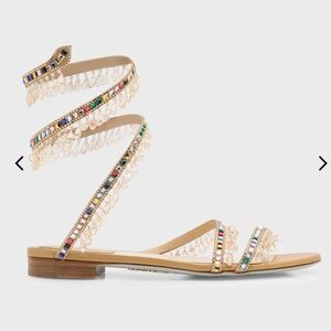 Rene Caovilla Chandelier flat sandal gold multi jewel size 7